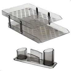 Kit Porta Treco Organizador De Mesa 2 Gavetas + Porta Caneta Clipes Lembrete p/ Casa Escritório
