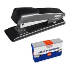 Grampeador de mesa Reforçado 20 Folhas + Caixa 5000 Grampos 26/6 para Escritório Escola Casa