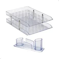 kit Porta Treco Organizador De Mesa 2 Gavetas + Porta Caneta Clipes Lembrete p/ Casa Escritório