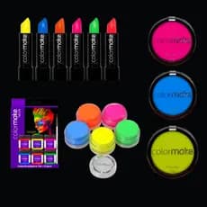 Kit Maquiagem Artística Neon - 3 Pancakes + 2 Batons Neon + 1 Tinta 5 Cores Cítricas Neon + 1 Tinta Neon 6 Cores c/ pincel