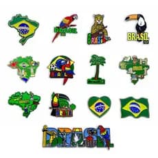 Kit 18 Lembrancinhas Imãs Turísticos Do Brasil P/ Geladeira - Bandeira Mapa Arara Onça do Brasil