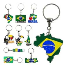 Kit 12 Chaveiros Lembrancinhas Turísticas Do Brasil de Metal - Mapa Bandeira Tucano Arara do Brasil