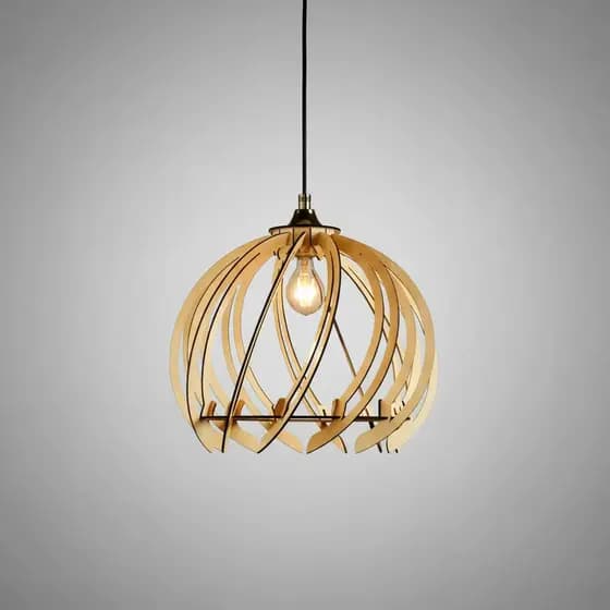 Luminária Pendente MDF Design Moderno E27 Bivolt Lustre Decorativo De Teto Para Sala E Cozinha