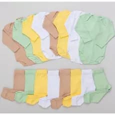Kit 6 Peças Body e Calça Canelado Bebê Sortidas 100% Algodão 3 Body e 3 Calças Antialérgico
