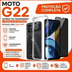 Capinha Moto G22 TPU Transparente ou Kit Capa + Película de Vidro 3D Cerâmica ou Privacidade | Proteção Completa