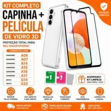 Capinha Transparente TPU + Película de Vidro 3D Samsung A06 A07 A14 A15 A16 A17 / Moto G14 G22 Anti Impacto Completo
