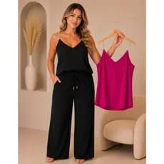 Kit 2 Regata Feminina Alça Strass Blusa Brilho Elegante Forrada Tecido Duna Premium