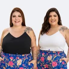 Kit 2 plus size Regata Feminina Alça Strass Blusa Brilho Elegante Forrada Tecido Duna Premium