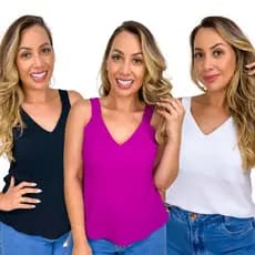 Kit 3 Regata Feminina Blusa Alça Larga Duna Blusinha Basica Premium Crepe Social Casual Dia a Dia