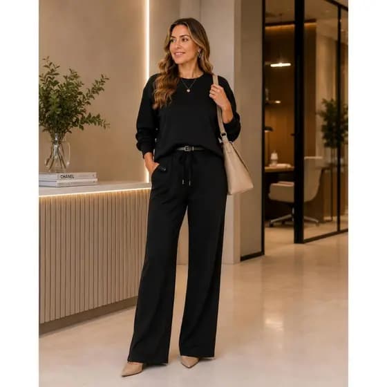 Conjunto Feminino de Lãzinha Blusa e Calça Elegante Casual Moda Feminina Premium