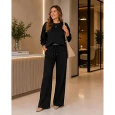 Conjunto Feminino de Lãzinha Blusa e Calça Elegante Casual Moda Feminina Premium