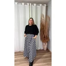 Saia Xadrez Feminina Cintura Alta Moda 2026