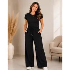 Calça Pantalona Feminina Duna Premium Cintura Alta Com Elástico Bolso e Amarração – Conforto e Elegância