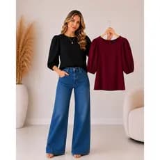 Kit 2 Blusas Feminina Manga 3/4 Tecido Duna Premium