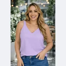 Blusa Regata Feminina Duna Alça Larga Crepe Decote V Praticidade Elegância Dia a Dia cores Candy Color