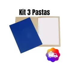 Kit 3 Pasta Em Cartão Duplex Com Grampo Trilho Plástico 335mm x 230mm Ofício a4 azul documento papel escritório escolar