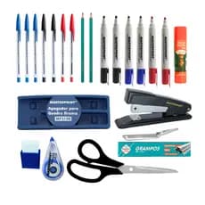 kit 23 Itens Professor Material Escolar apagador caneta pincel de quadro Branco grampeador corretivo grampo tesoura cola