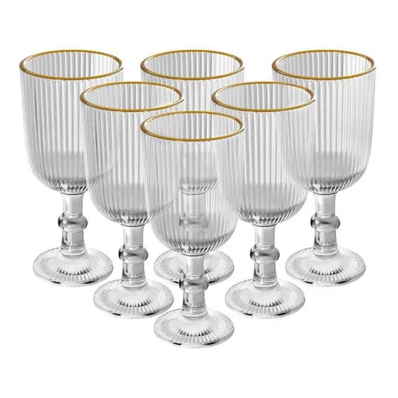 Jogo 6 Taças de Licor de Vidro Lines com Fio de Ouro 75ml Wolff