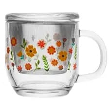 Caneca Lyor Infusor Tampa Primavera Flores Lilás 330ml Vidro