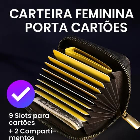 Carteira Porta Cartões Feminina Pequena PU Sintética Elegante Compacta com Zíper