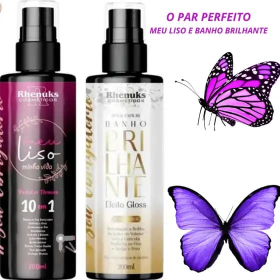 Kit Meu Liso Minha Vida + Banho Brilhante Rhenuks | Hidratação, Antifrizz e Brilho Intenso
