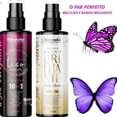 Kit Meu Liso Minha Vida + Banho Brilhante Rhenuks | Hidratação, Antifrizz e Brilho Intenso
