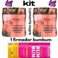 Creme Redutor de Medidas Kit 2 Gel Pimenta Negra + 1 Firmador Bumbum Premium – Rhenuks