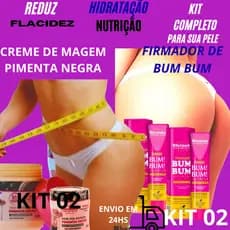 Gel Firmador Bumbum Kit 2 x 150g + 2 Unidades Creme Redutor e Massageador Pimenta Negra 200g