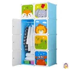 Organizador de Roupas Infantil Armario Portatil Plastico 8 Portas com Cabide Animais