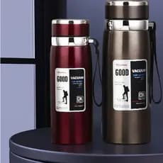 Garrafa 800ml ou 1000ml Inox Térmica Com Infusor Prata Dourada De Água Café Parede Dupla Com Alça