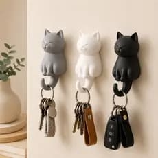 Gancho Gatinho Decorativo Porta Chaves Fofo Kit 3 Premium