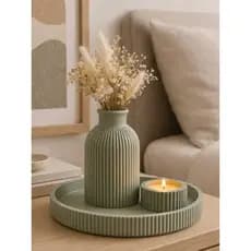 Kit Vaso Decorativo 3D com Porta Vela LED – Decoração Moderna Minimalista para Sala e Quarto