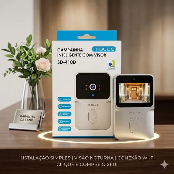 Campainha Inteligente Vídeo Porteiro Câmera Áudio Bidirecional IT-BLUE SD-410D