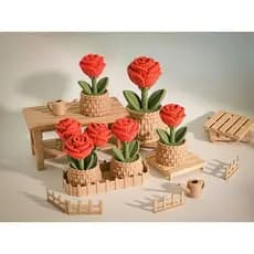 Rosa Decorativa Impressão 3D Com Detalhes Crochê Vaso Decorativo Presente Romântico
