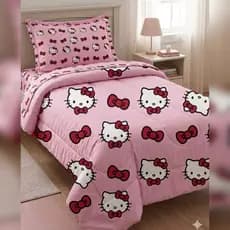 kit edredom solteiro hello kitty 3 peças 1,70x2,20 / 1 edredom + travesseiro + fronha