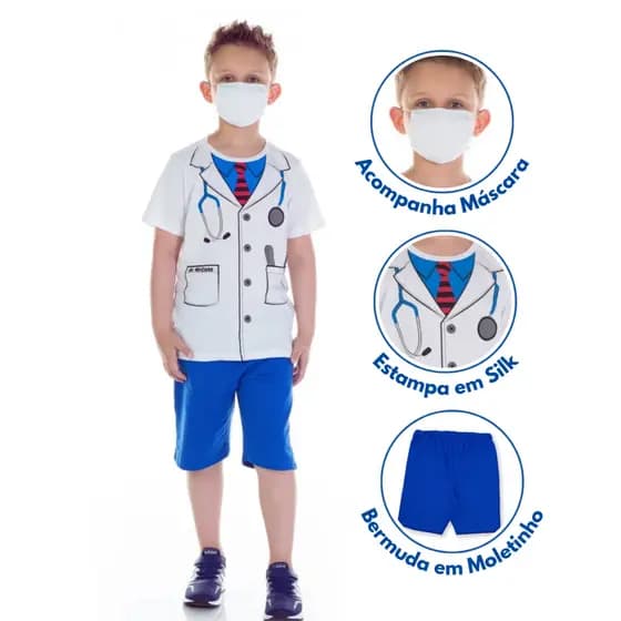 Fantasia Médico Infantil Menino Profissão Doutor Conjunto Infantil Menino Halloween
