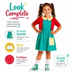 Fantasia Chiquinha Infantil Menina Turma do Chaves Luxo Festa De Criança Casaco Vestido Shorts
