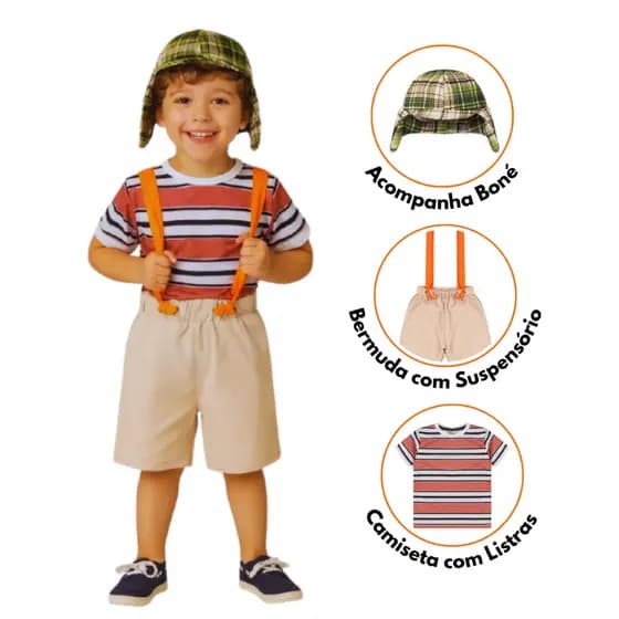 Fantasia Infantil Chaves Menino Turma do Chaves Completa Carnaval Festa Aniversário