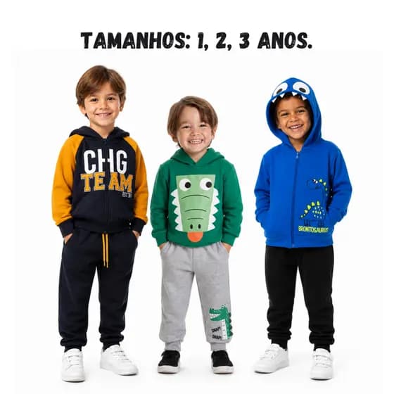 Conjunto Moletom Bebê Menino Inverno Peluciado Roupa Infantil Masculino Quentinho Confortável