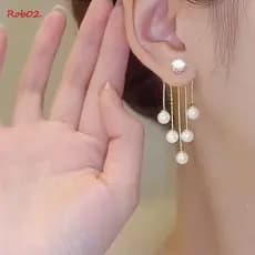 [Rob] Versão Coreana Dos Brincos De Pérola De Alta Qualidade Em Tassel Moda S925 Brinco De Prata Desenho De Nicho Sense Retro Duas Peças De Vestuário