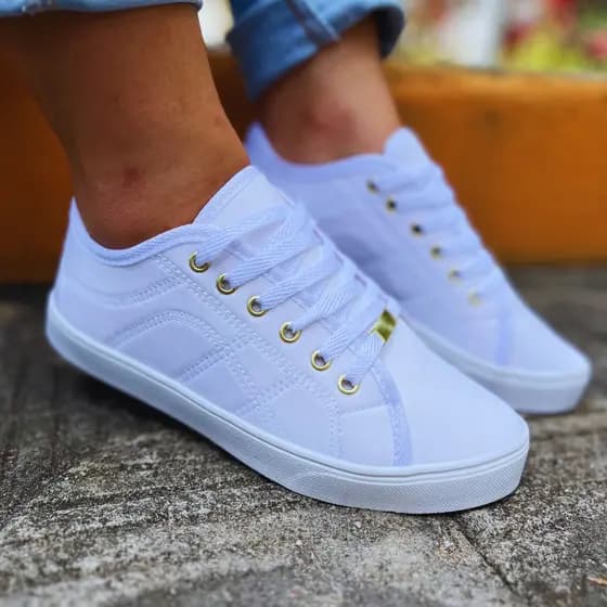 Kit 4 Pares Tenis Feminino Confortável Costurinha Branco Casual Sapatênis Leve e Básico