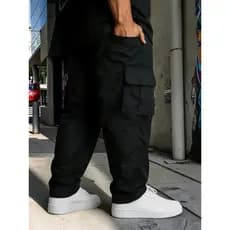 Calça Cargo jeans e sarja Larga Masculina Skate Caqui 6 Bolsos Fechamento Cordão Unissex