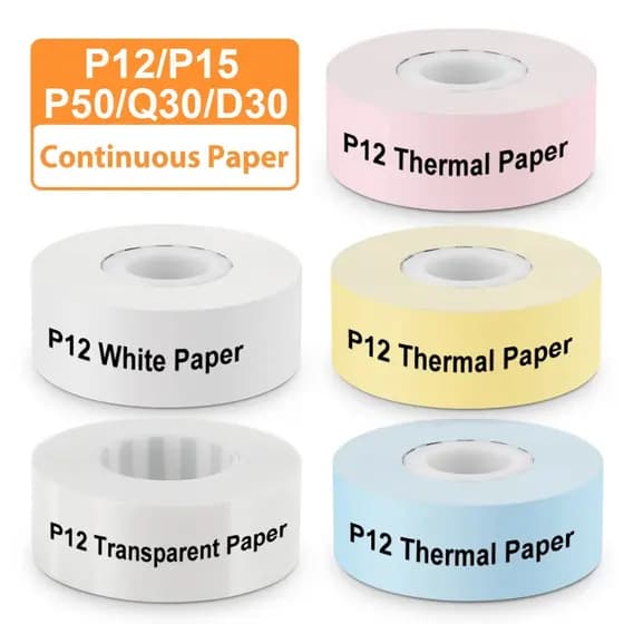 P12 P15 Rolo De Papel Térmico Fita Adesiva Autocolante De Rótulo Contínuo 15mm * 7m Para Impressora P50 Q30 D30 KingJim LR5C