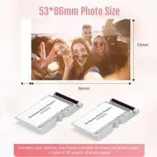 Mini Impressora Fotográfica HPRT Original , 20 Folhas E 2 Fitas (2.1 x 3.4) (Câmera Não Incluída) , Papel Fotográfico Pa