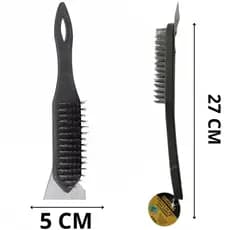 Escova De Aço 6 Fileiras Com Espátula Para Limpar Grelha