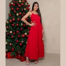 Vestido longo Feminino Três Maria alças de amarração estiloso