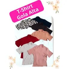 Blusa feminina T-shirt Gola Alta - Tamanho Único - Veste do 36 ao 42 / Tecido em Viscolycra