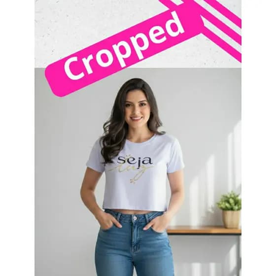 Cropped Feminino "Seja Luz" Com Detalhe Em Dourado - Tamanho Único - Blusa Blusinha Camiseta