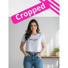 Cropped Feminino "Seja Luz" Com Detalhe Em Dourado - Tamanho Único - Blusa Blusinha Camiseta