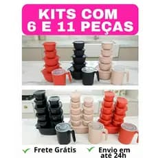 Kit Potes Plásticos com Jarra / Kits com 6 e 11 Potes Organizadores/ Empilhaveis/Livre de BPA